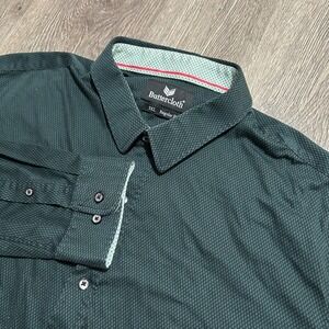 Buttercloth Button‎ Up Shirt 3XL Green Geometric Long Sleeve Regular Fit